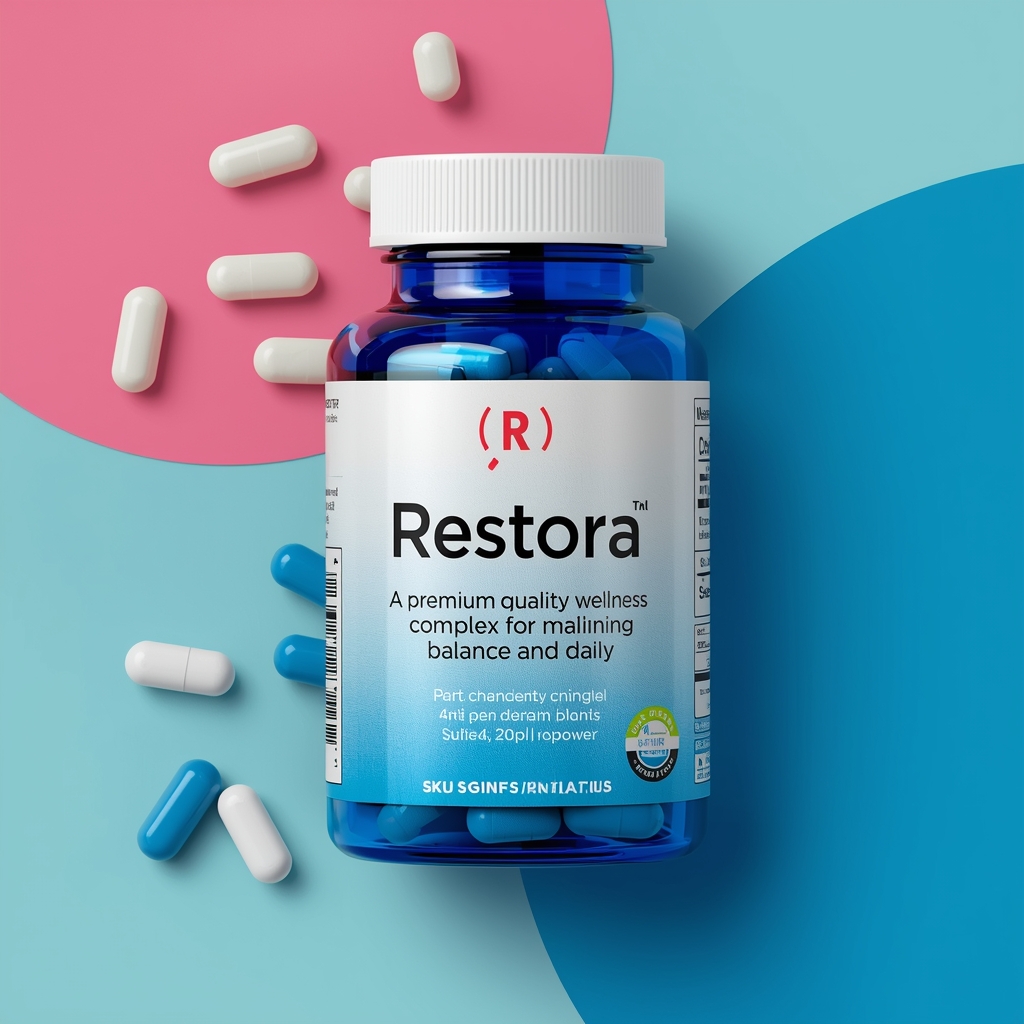Restora supplement bottle product visual